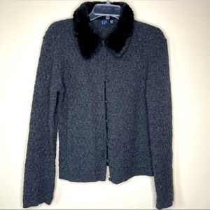 Gap Wool Blend Cardigan Faux‎ Fur Collar Sz Large